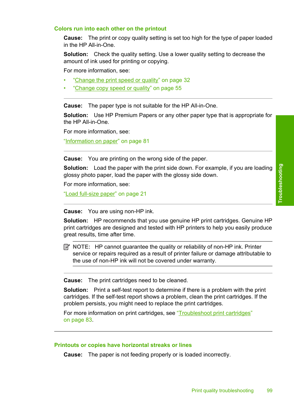 Colors run into each other on the printout | HP Photosmart C4270 All-in-One Printer User Manual | Page 102 / 155