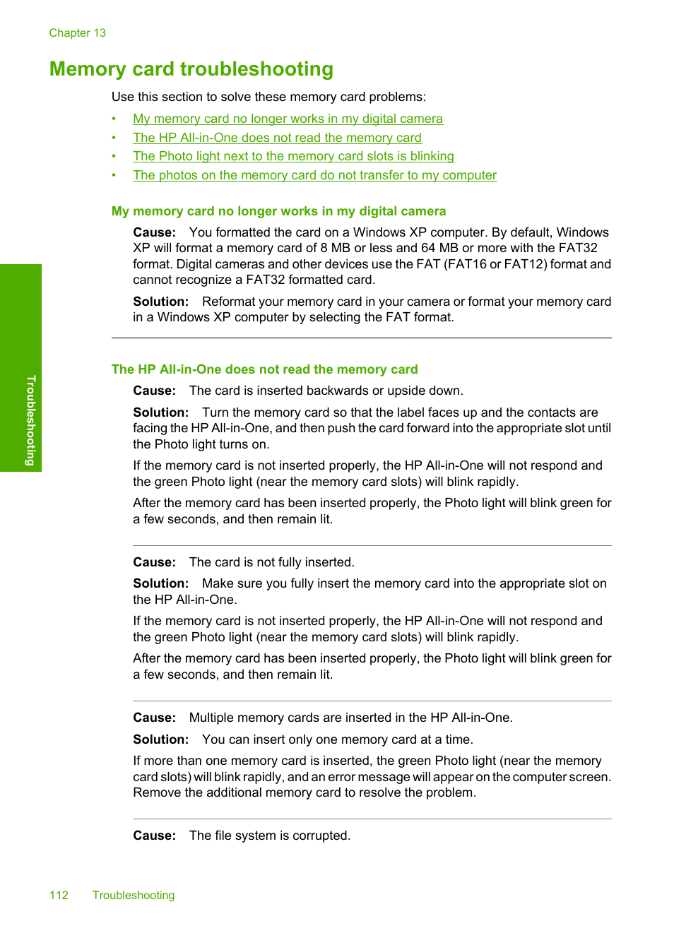 Memory card troubleshooting | HP Photosmart C4270 All-in-One Printer User Manual | Page 115 / 155