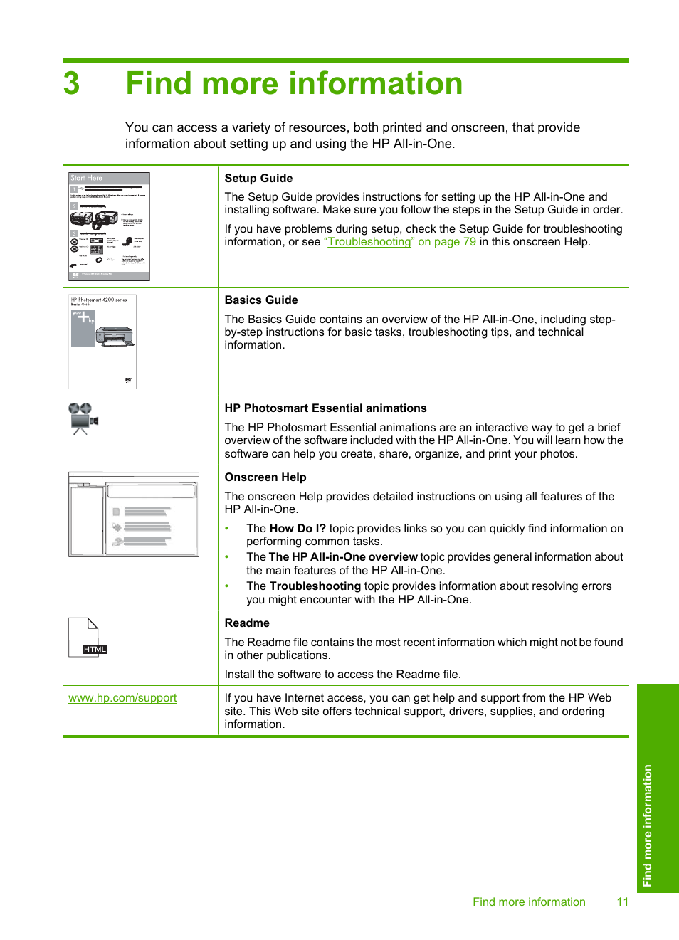 Find more information, 3 find more information, 3find more information | HP Photosmart C4270 All-in-One Printer User Manual | Page 14 / 155