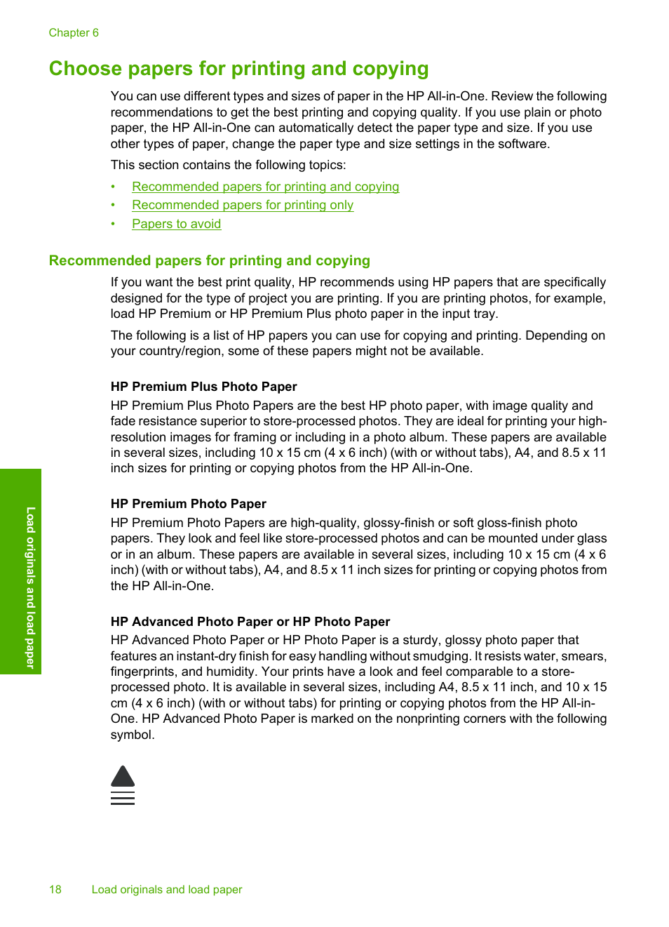 Choose papers for printing and copying, Recommended papers for printing and copying | HP Photosmart C4270 All-in-One Printer User Manual | Page 21 / 155