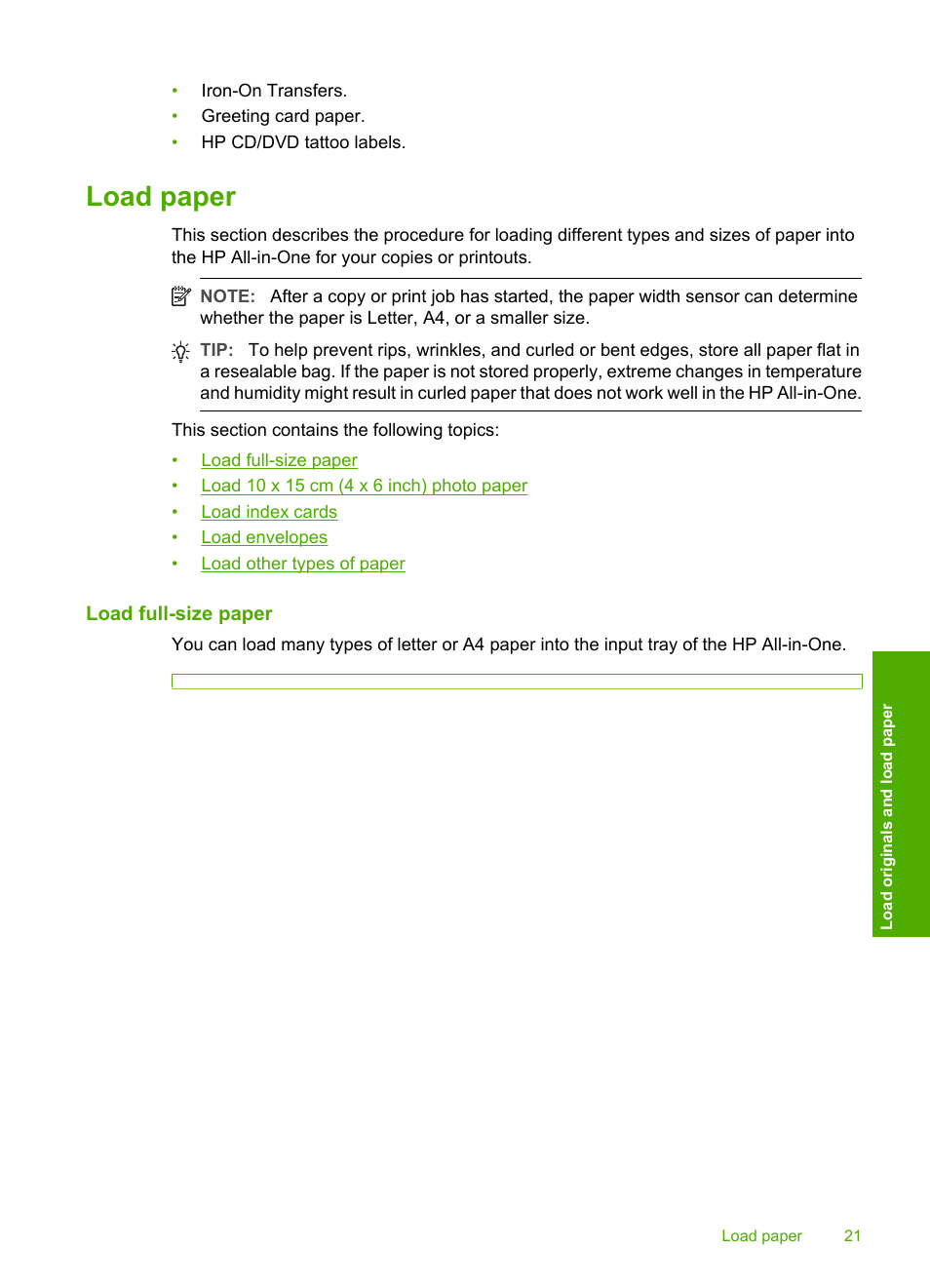 Load paper, Load full-size paper | HP Photosmart C4270 All-in-One Printer User Manual | Page 24 / 155