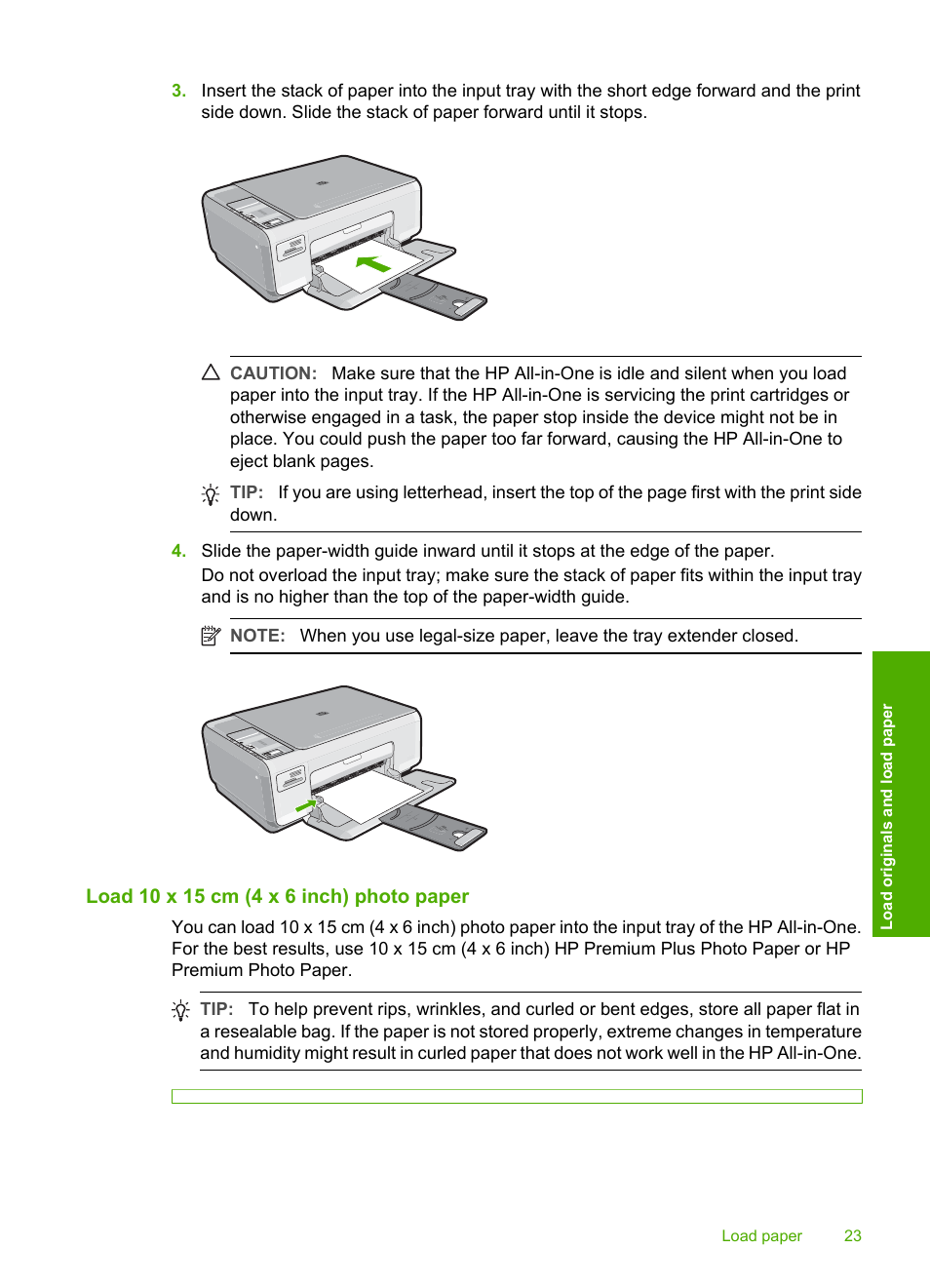 Load 10 x 15 cm (4 x 6 inch) photo paper | HP Photosmart C4270 All-in-One Printer User Manual | Page 26 / 155