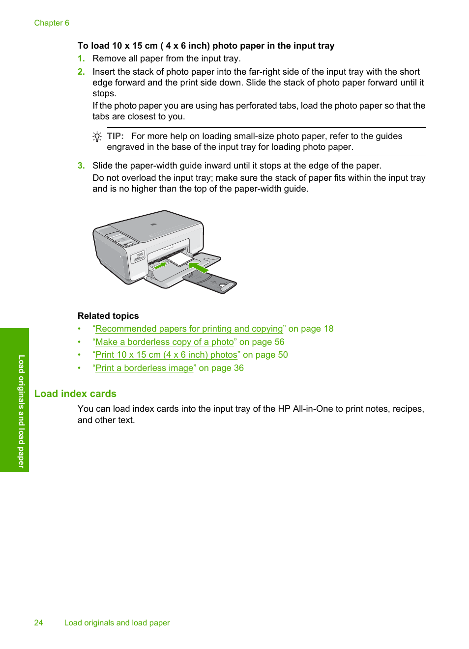 Load index cards | HP Photosmart C4270 All-in-One Printer User Manual | Page 27 / 155
