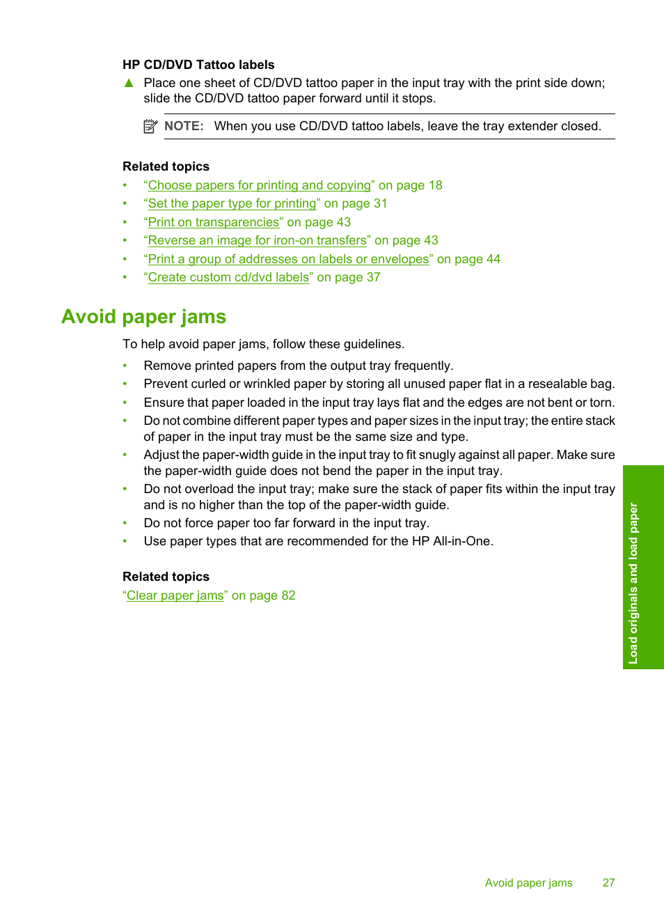 Avoid paper jams | HP Photosmart C4270 All-in-One Printer User Manual | Page 30 / 155