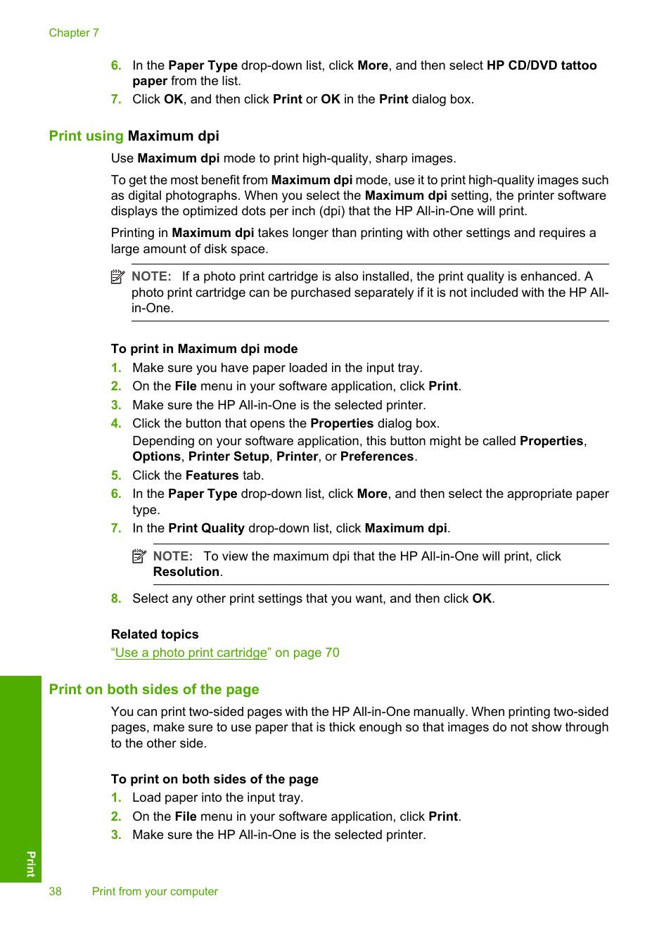 Print using maximum dpi | HP Photosmart C4270 All-in-One Printer User Manual | Page 41 / 155