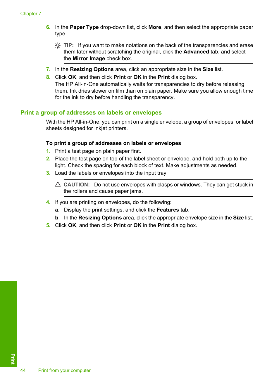 Print a group of addresses on labels or envelopes | HP Photosmart C4270 All-in-One Printer User Manual | Page 47 / 155