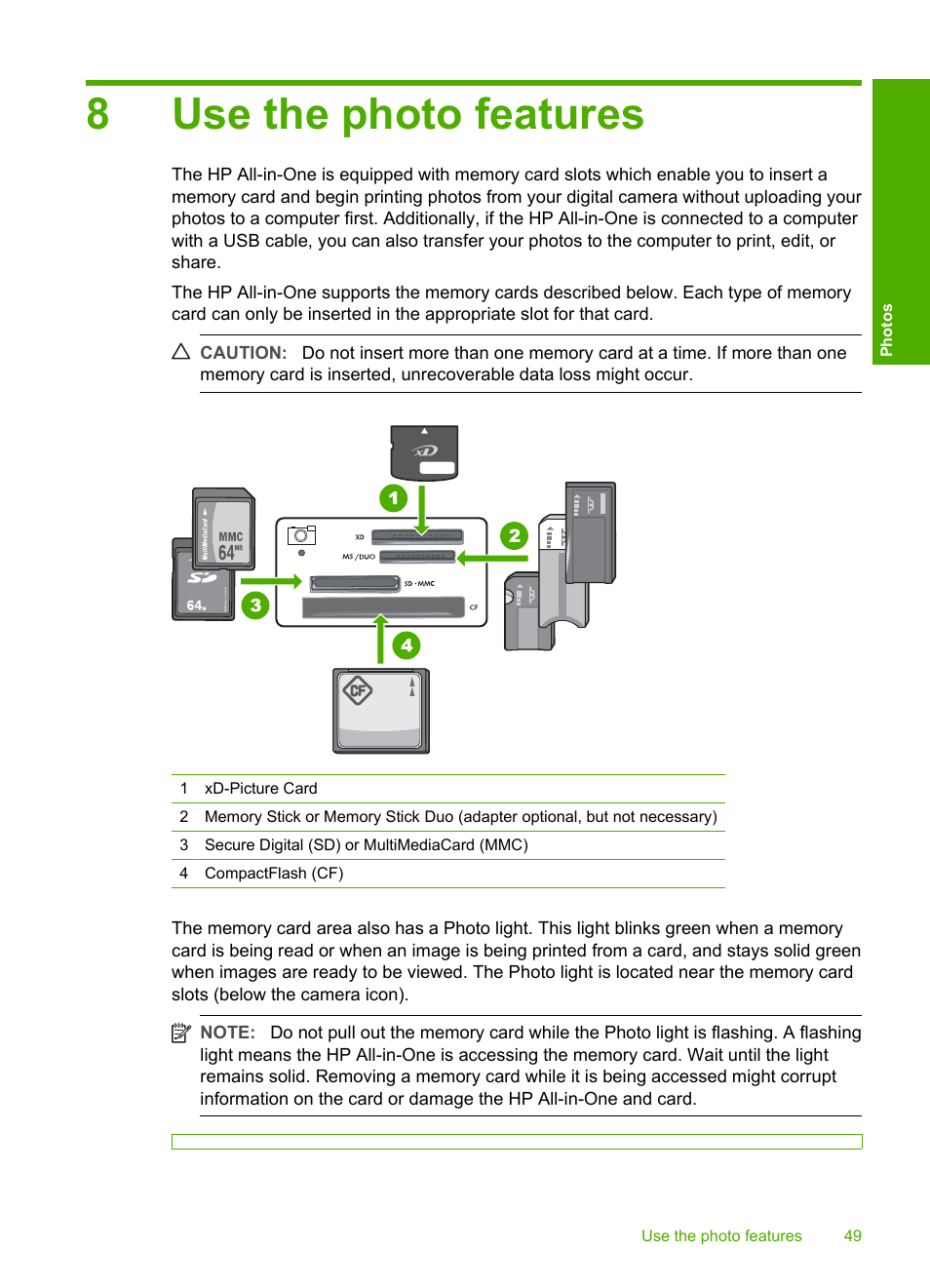 Use the photo features, 8 use the photo features, 8use the photo features | HP Photosmart C4270 All-in-One Printer User Manual | Page 52 / 155