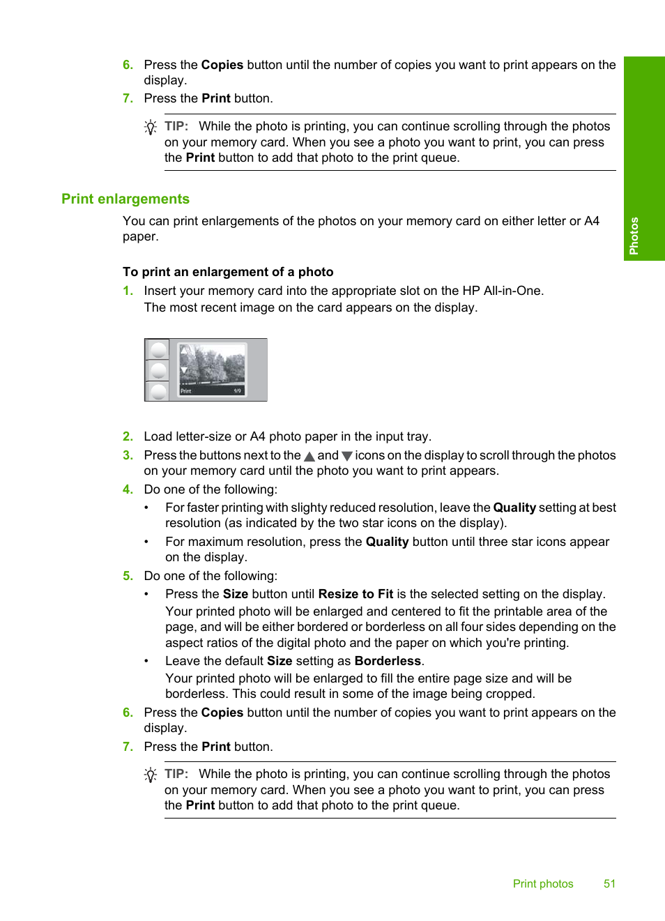 Print enlargements | HP Photosmart C4270 All-in-One Printer User Manual | Page 54 / 155