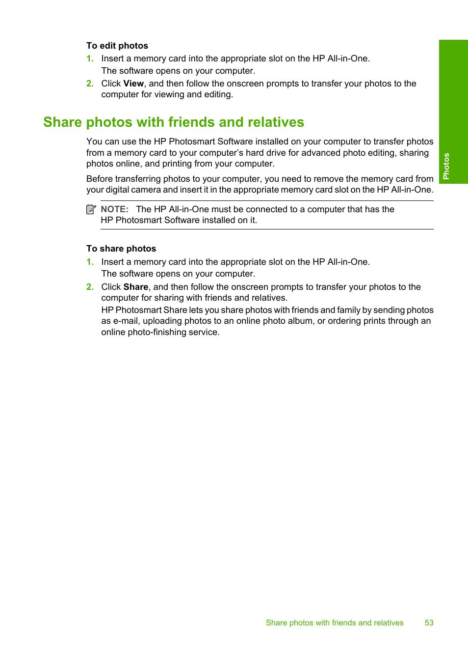 Share photos with friends and relatives | HP Photosmart C4270 All-in-One Printer User Manual | Page 56 / 155