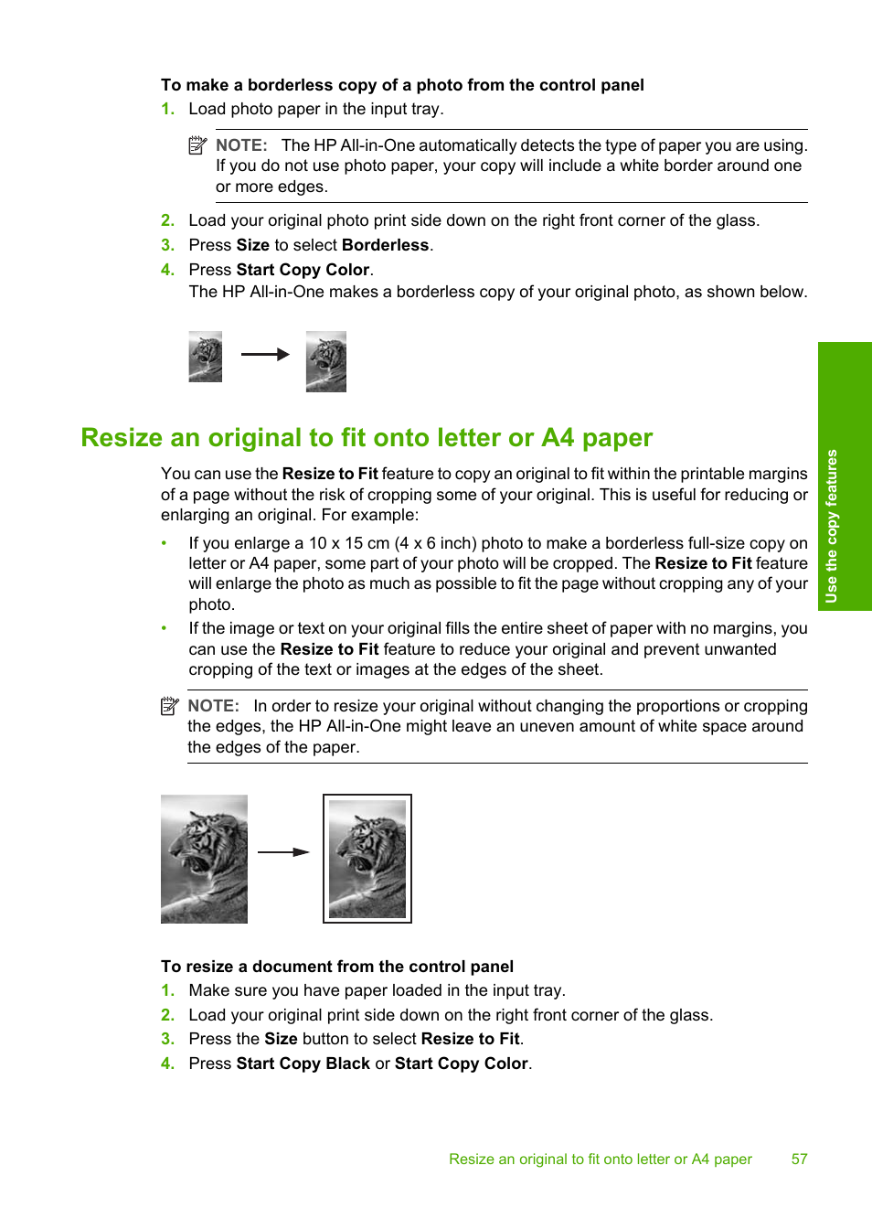 Resize an original to fit onto letter or a4 paper | HP Photosmart C4270 All-in-One Printer User Manual | Page 60 / 155
