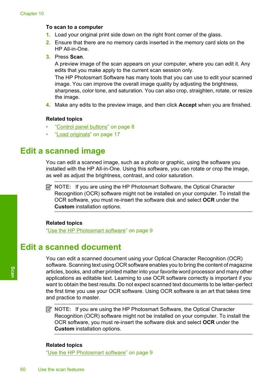 Edit a scanned image, Edit a scanned document, Edit a scanned image edit a scanned document | HP Photosmart C4270 All-in-One Printer User Manual | Page 63 / 155