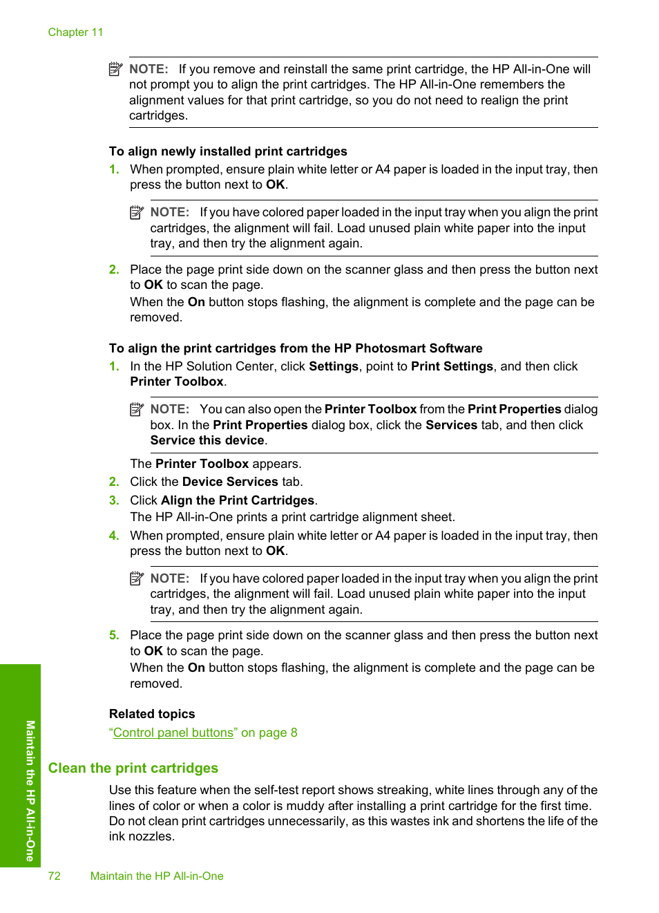 Clean the print cartridges | HP Photosmart C4270 All-in-One Printer User Manual | Page 75 / 155