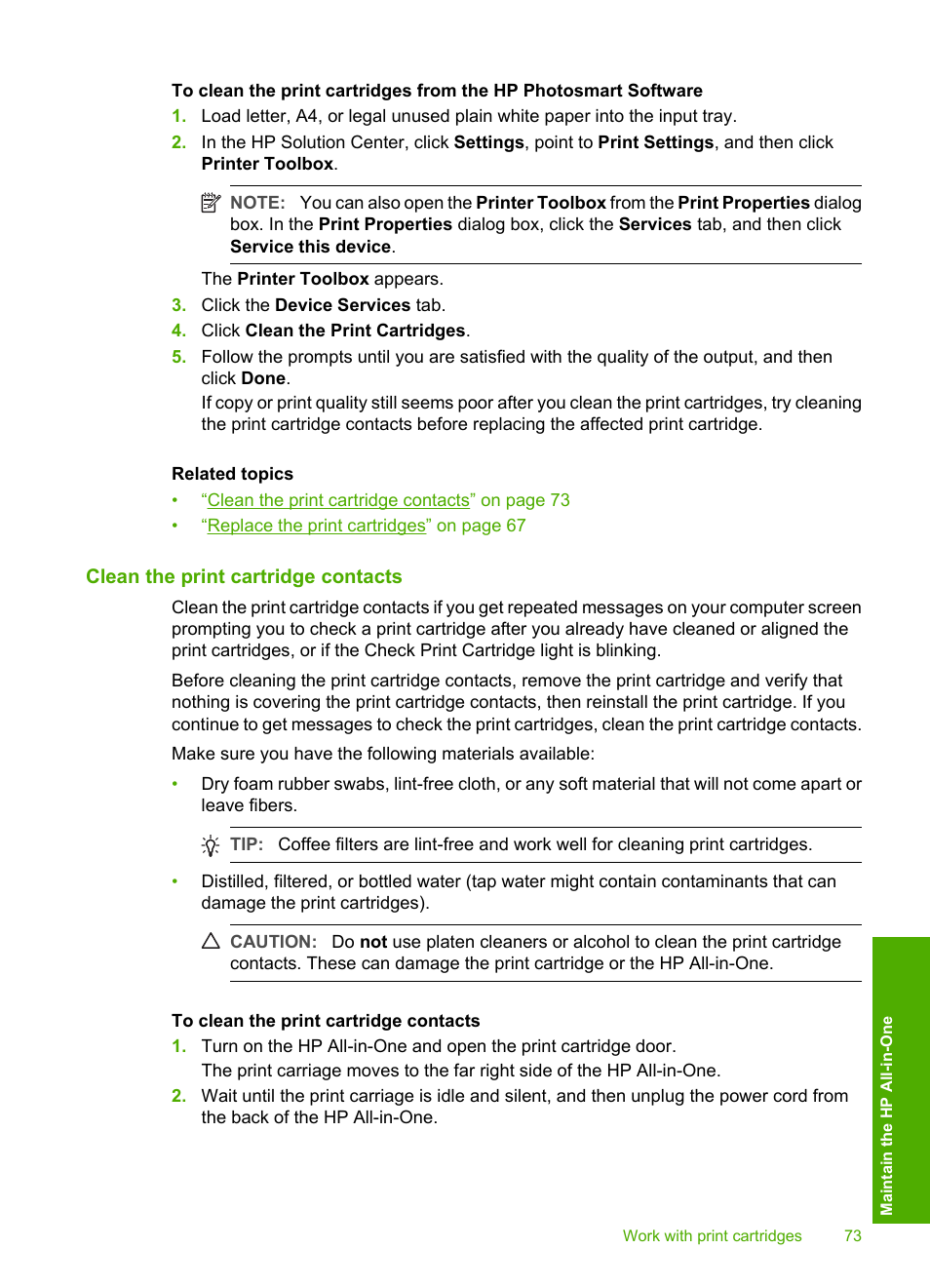 Clean the print cartridge contacts | HP Photosmart C4270 All-in-One Printer User Manual | Page 76 / 155