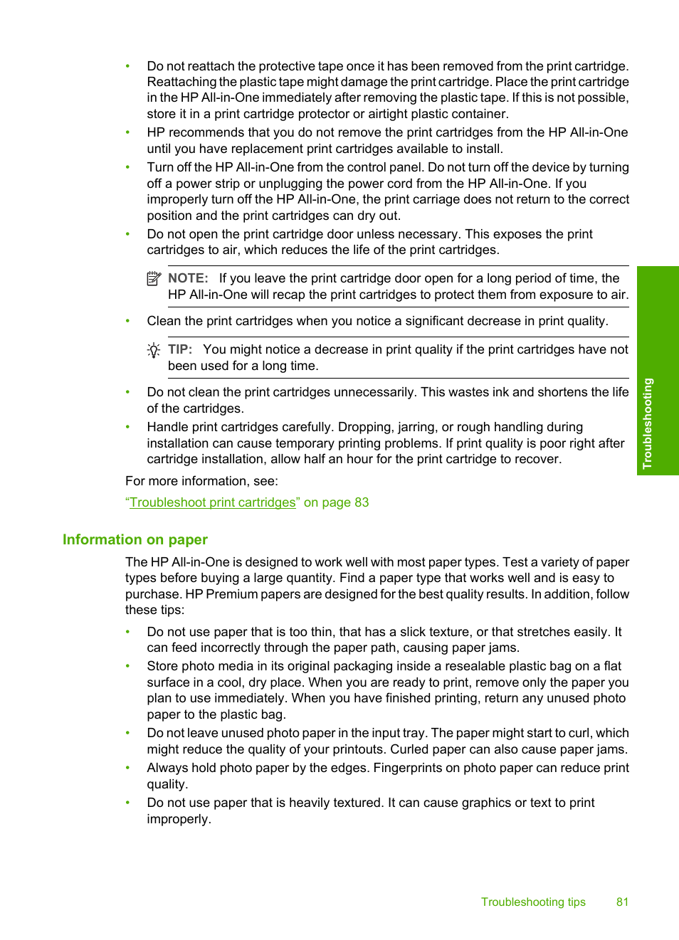 Information on paper | HP Photosmart C4270 All-in-One Printer User Manual | Page 84 / 155