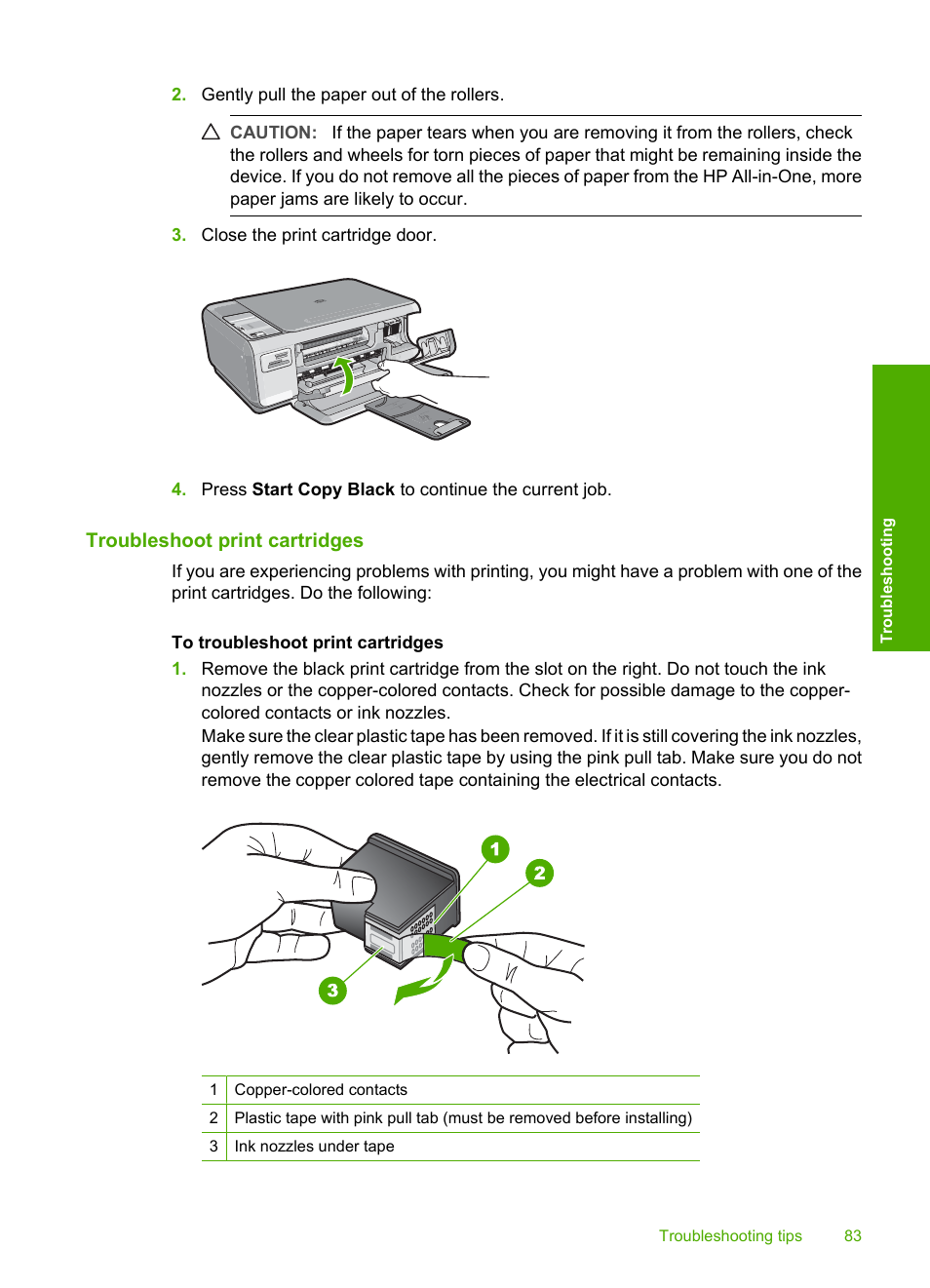 Troubleshoot print cartridges | HP Photosmart C4270 All-in-One Printer User Manual | Page 86 / 155