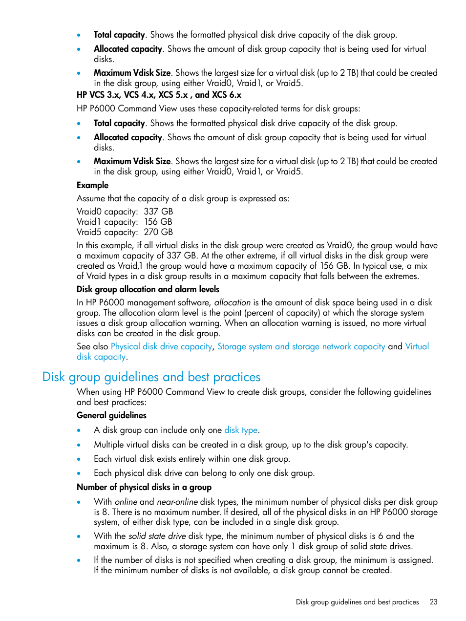 Disk group guidelines and best practices | HP Command View EVA Software User Manual | Page 23 / 45