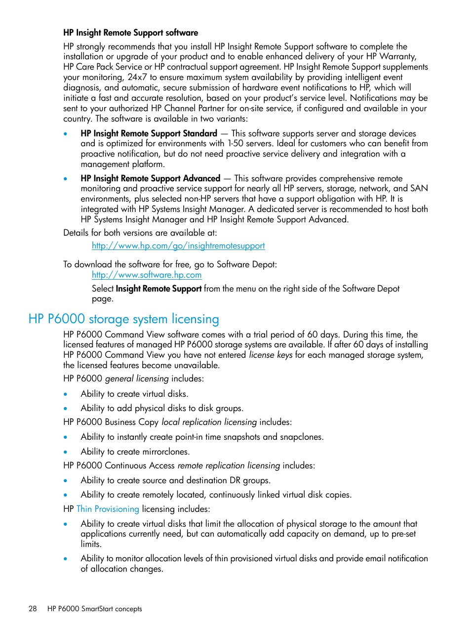 Hp p6000 storage system licensing, Hp p6000 storage system licenses | HP Command View EVA Software User Manual | Page 28 / 45