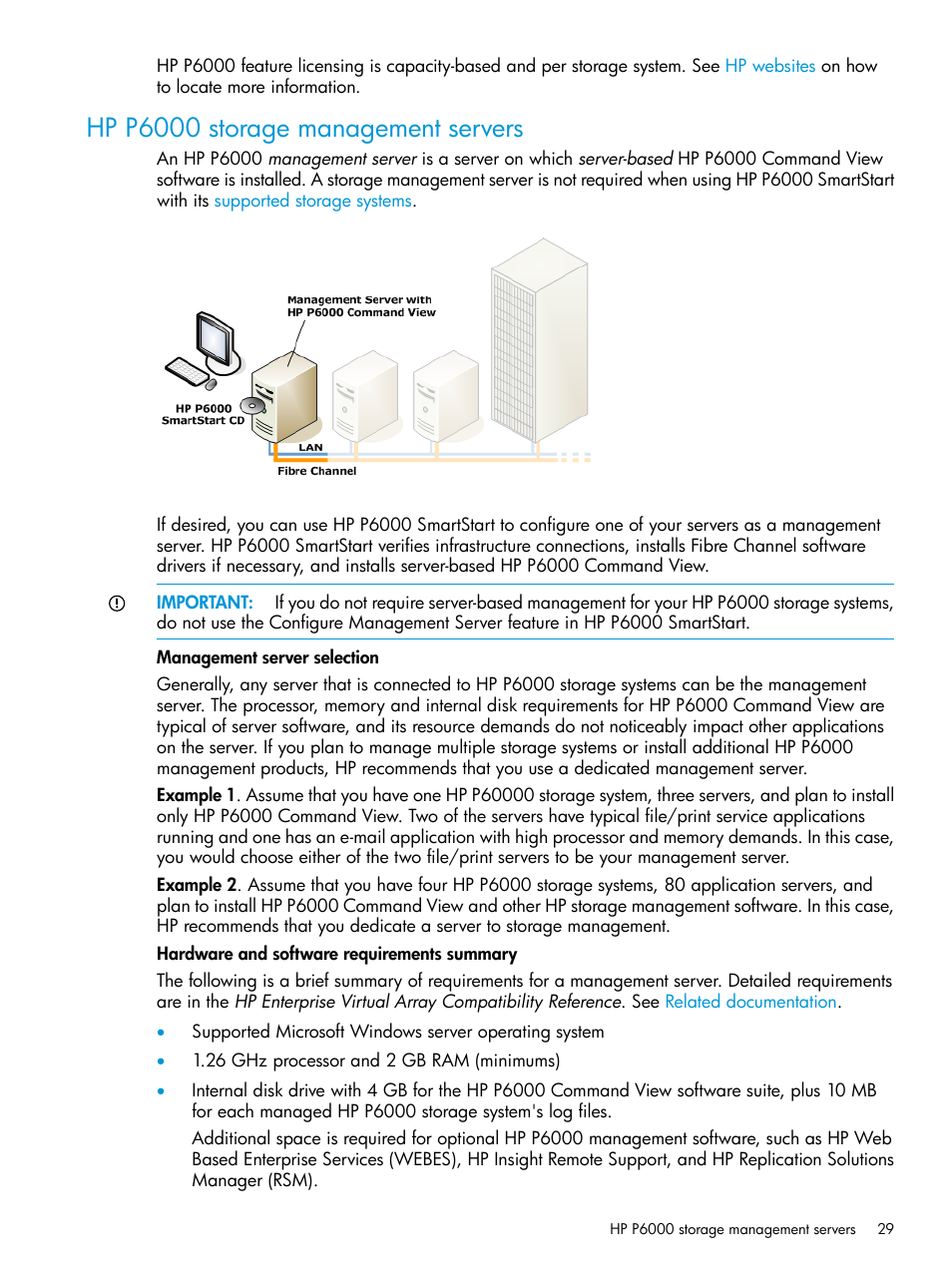 Hp p6000 storage management servers, Management server | HP Command View EVA Software User Manual | Page 29 / 45