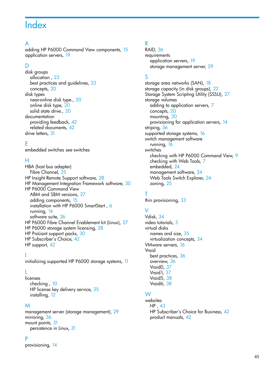 Index | HP Command View EVA Software User Manual | Page 45 / 45