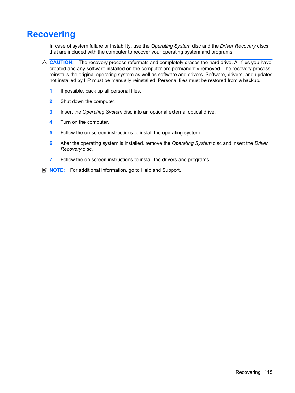 Recovering | HP Mini 5102 User Manual | Page 125 / 130