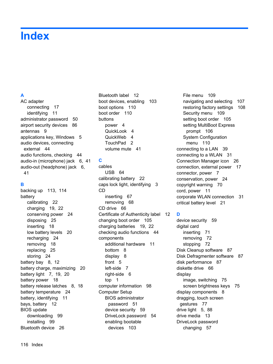Index | HP Mini 5102 User Manual | Page 126 / 130