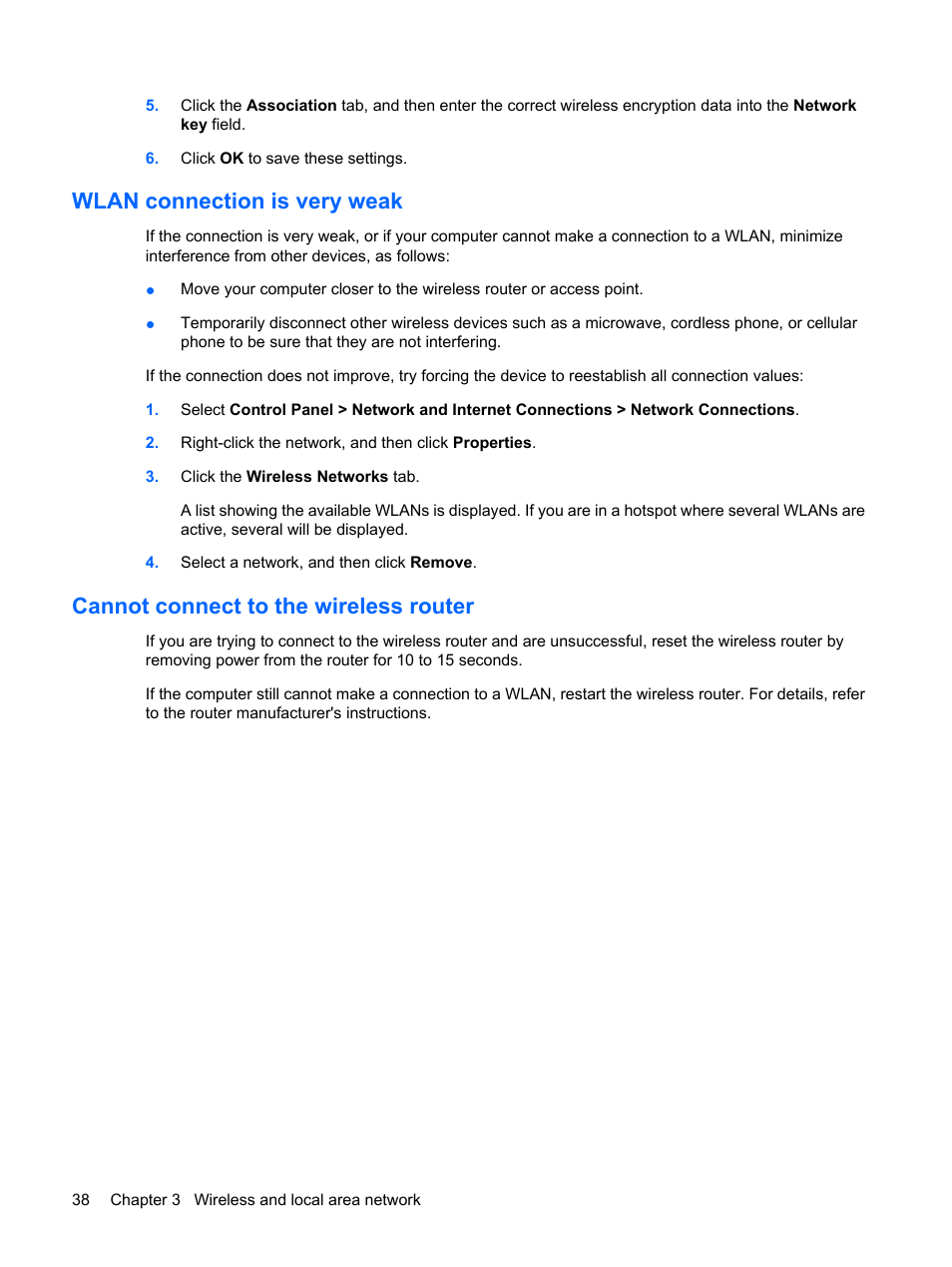 Wlan connection is very weak, Cannot connect to the wireless router | HP Mini 5102 User Manual | Page 48 / 130