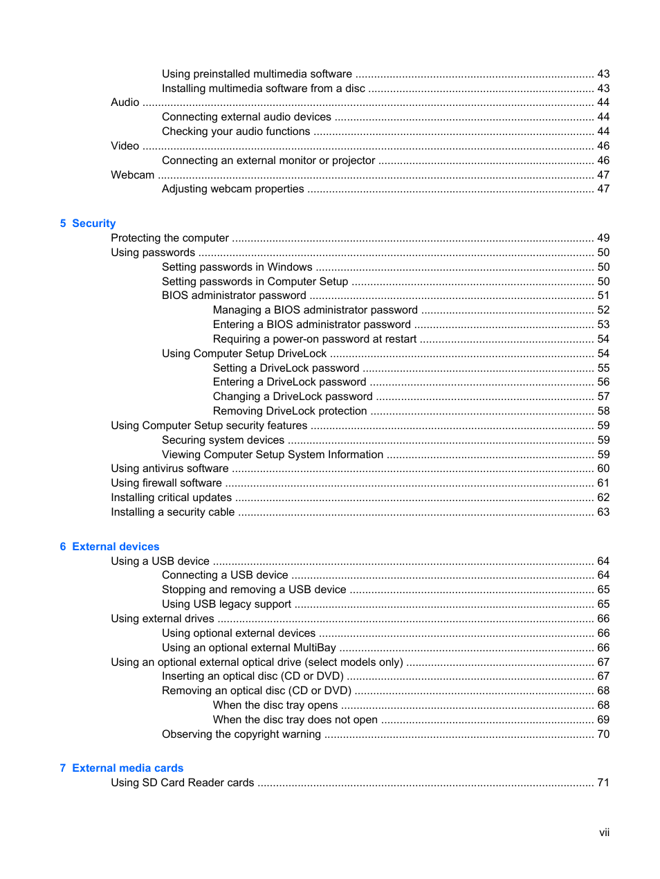 HP Mini 5102 User Manual | Page 7 / 130