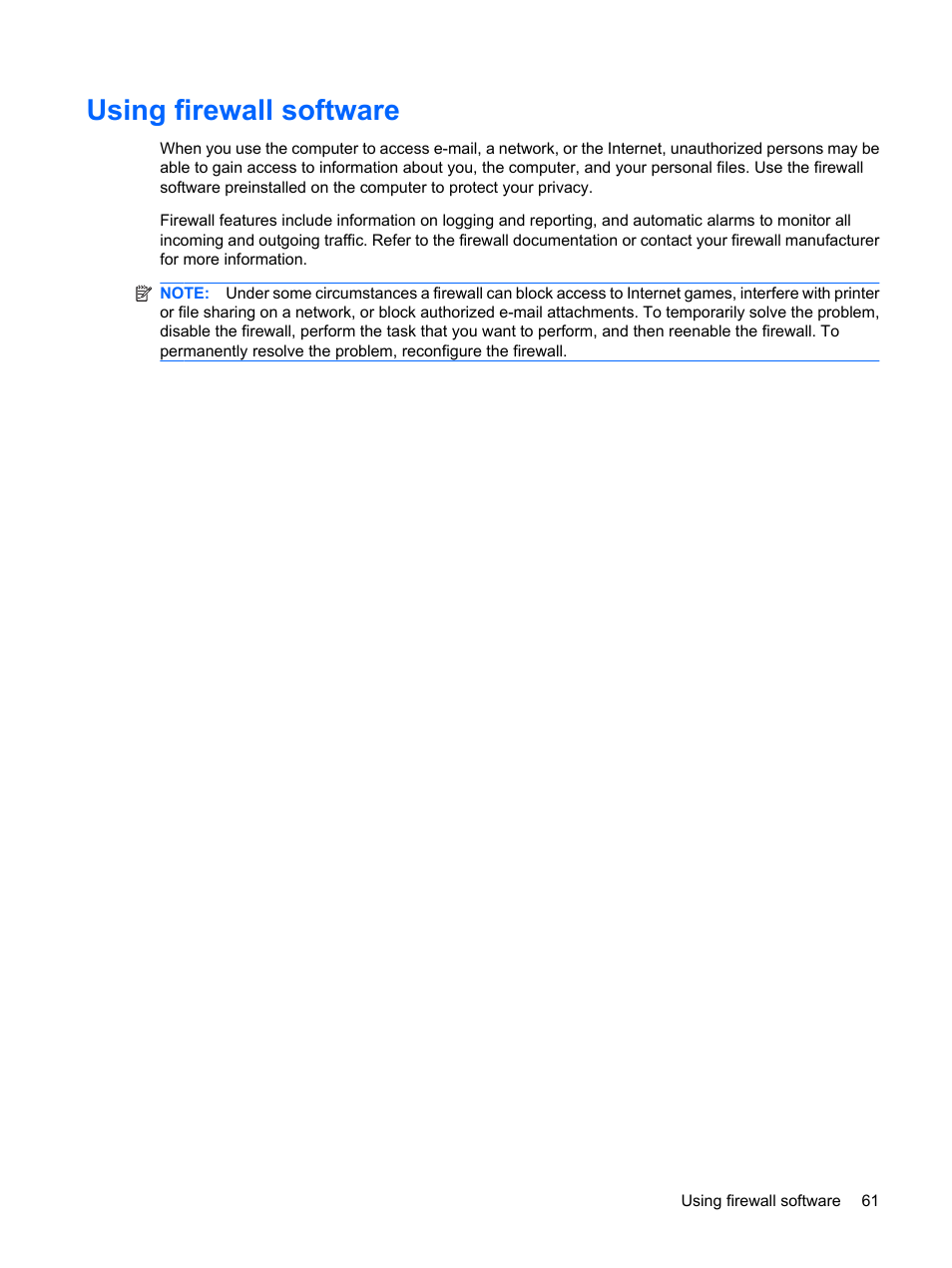 Using firewall software | HP Mini 5102 User Manual | Page 71 / 130