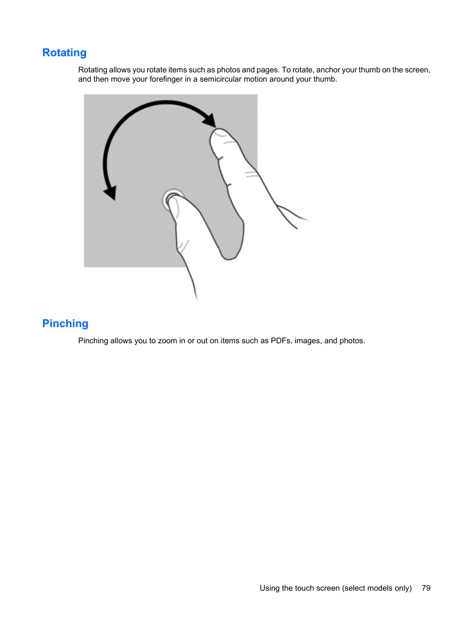 Rotating, Pinching, Rotating pinching | HP Mini 5102 User Manual | Page 89 / 130
