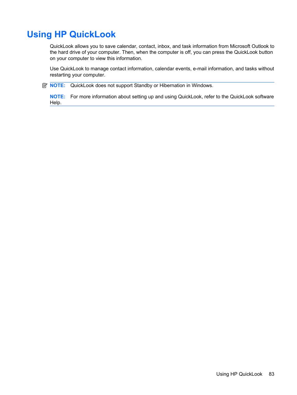 Using hp quicklook | HP Mini 5102 User Manual | Page 93 / 130