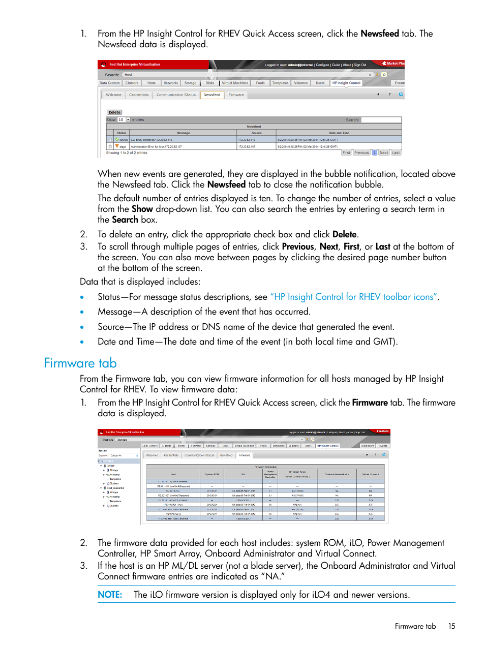 Firmware tab | HP OneView for Red Hat Enterprise Virtualization User Manual | Page 15 / 42