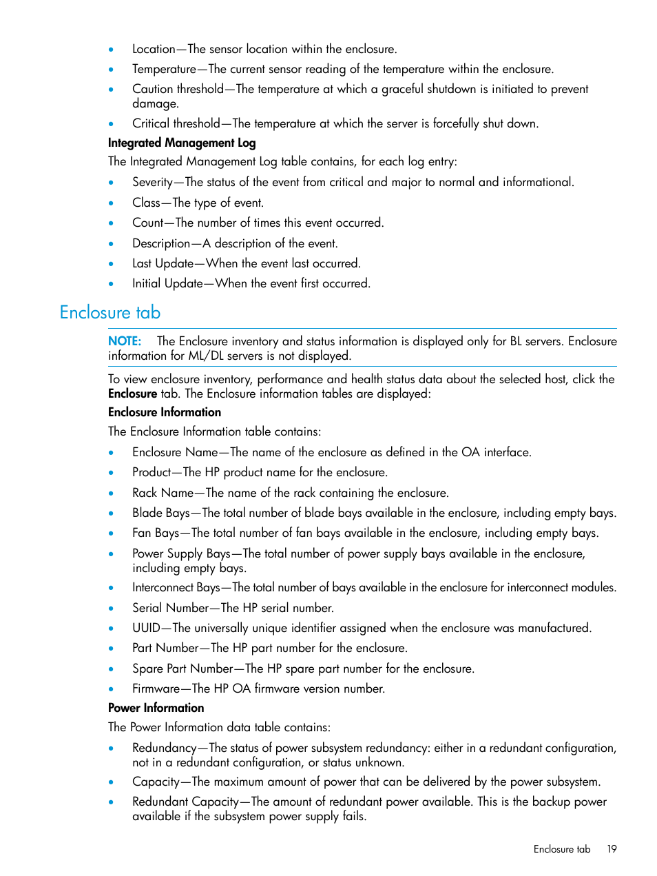 Enclosure tab | HP OneView for Red Hat Enterprise Virtualization User Manual | Page 19 / 42