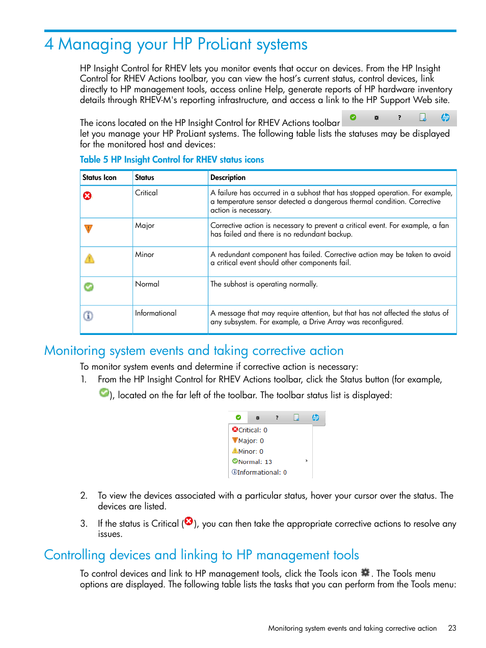 4 managing your hp proliant systems | HP OneView for Red Hat Enterprise Virtualization User Manual | Page 23 / 42