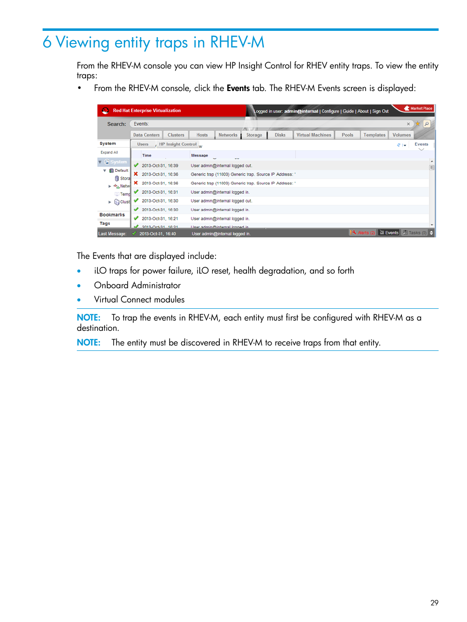 6 viewing entity traps in rhev-m | HP OneView for Red Hat Enterprise Virtualization User Manual | Page 29 / 42