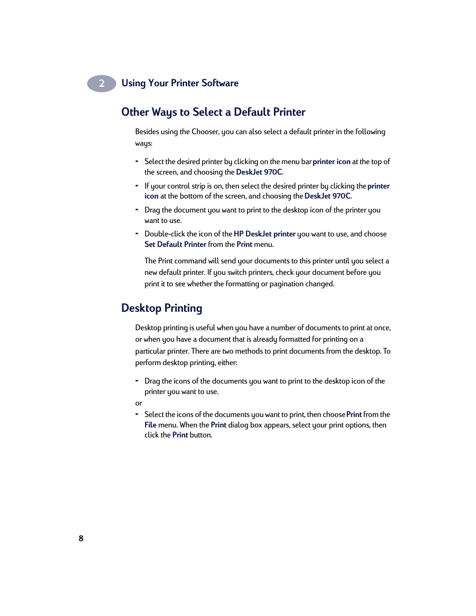 Other ways to select a default printer, Desktop printing | HP Deskjet 970cxi Printer User Manual | Page 15 / 74