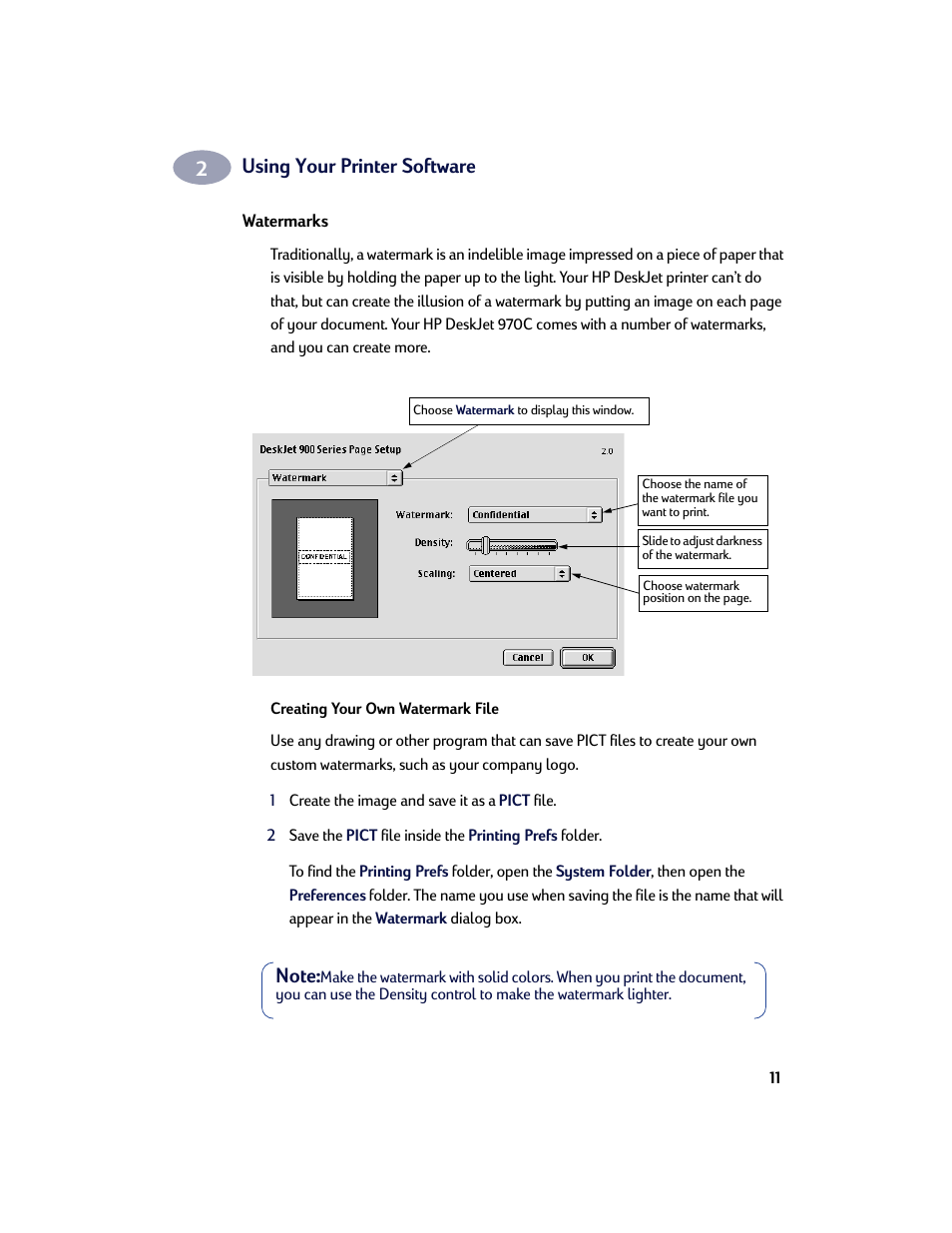 Watermarks, Using your printer software | HP Deskjet 970cxi Printer User Manual | Page 18 / 74