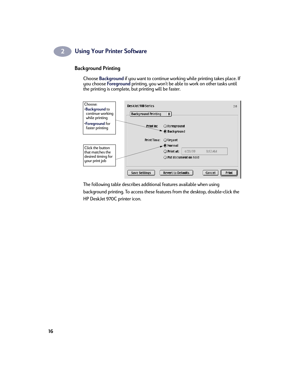 Background printing, Using your printer software | HP Deskjet 970cxi Printer User Manual | Page 23 / 74