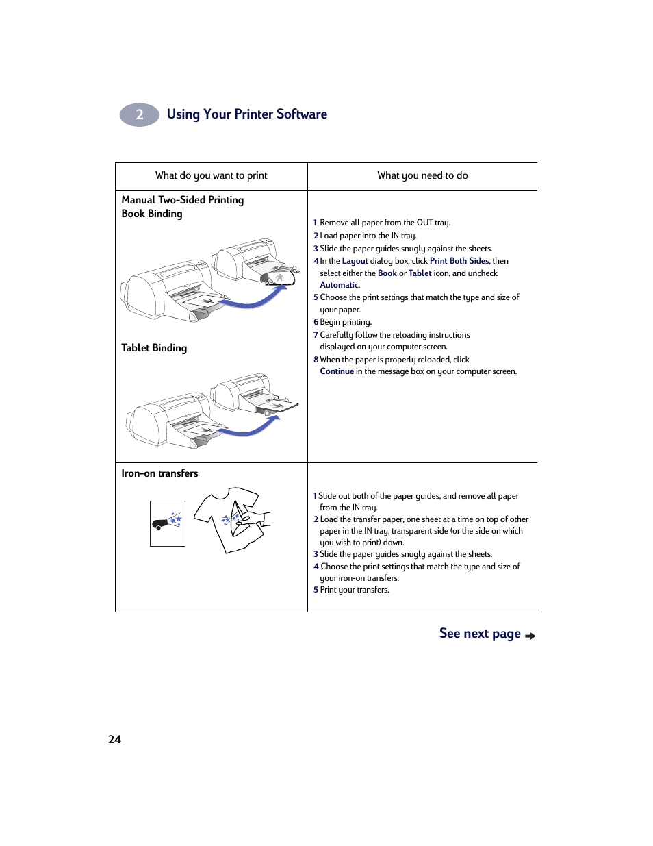 Using your printer software, See next page | HP Deskjet 970cxi Printer User Manual | Page 31 / 74