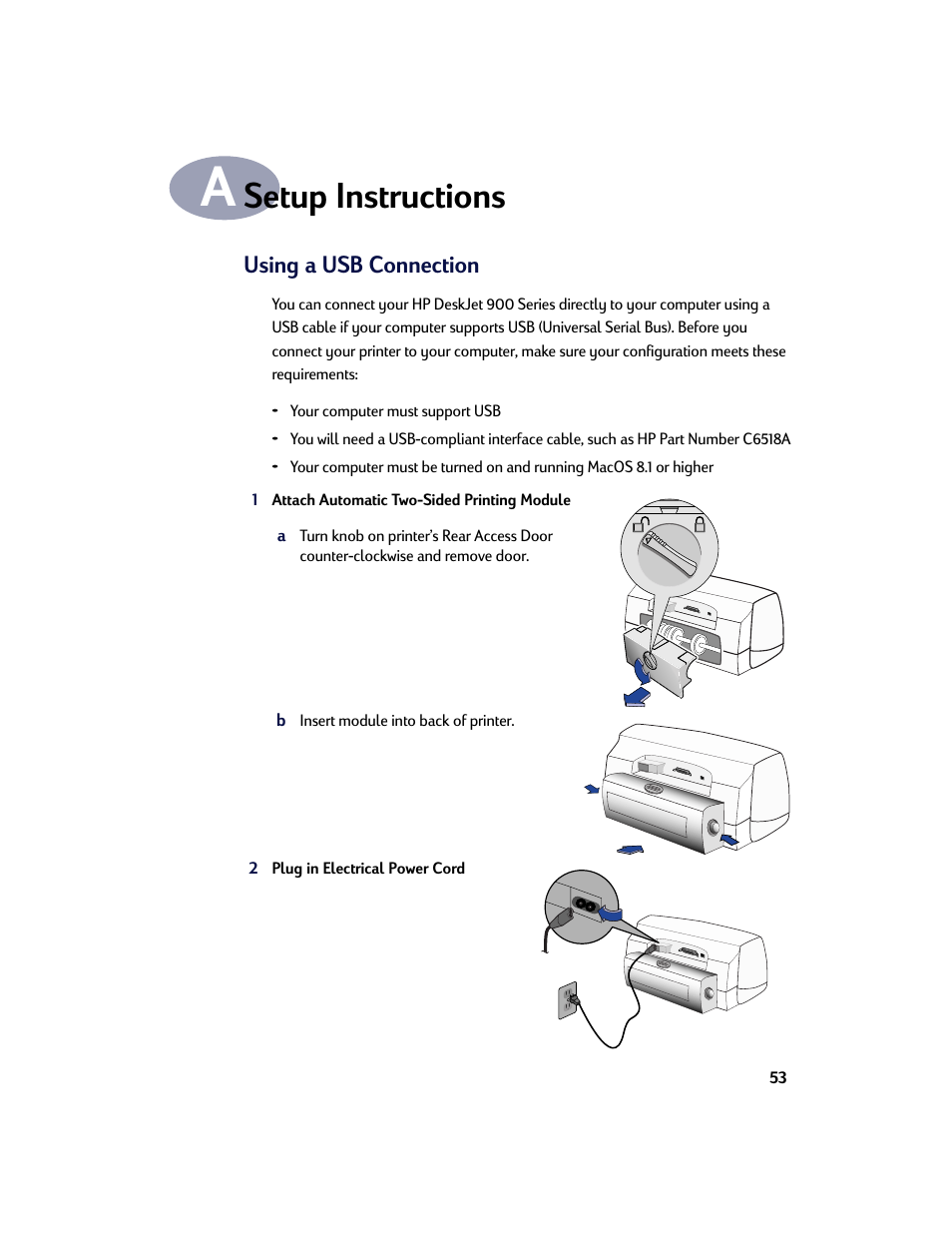 Setup instructions, Using a usb connection, Appendix a | HP Deskjet 970cxi Printer User Manual | Page 60 / 74