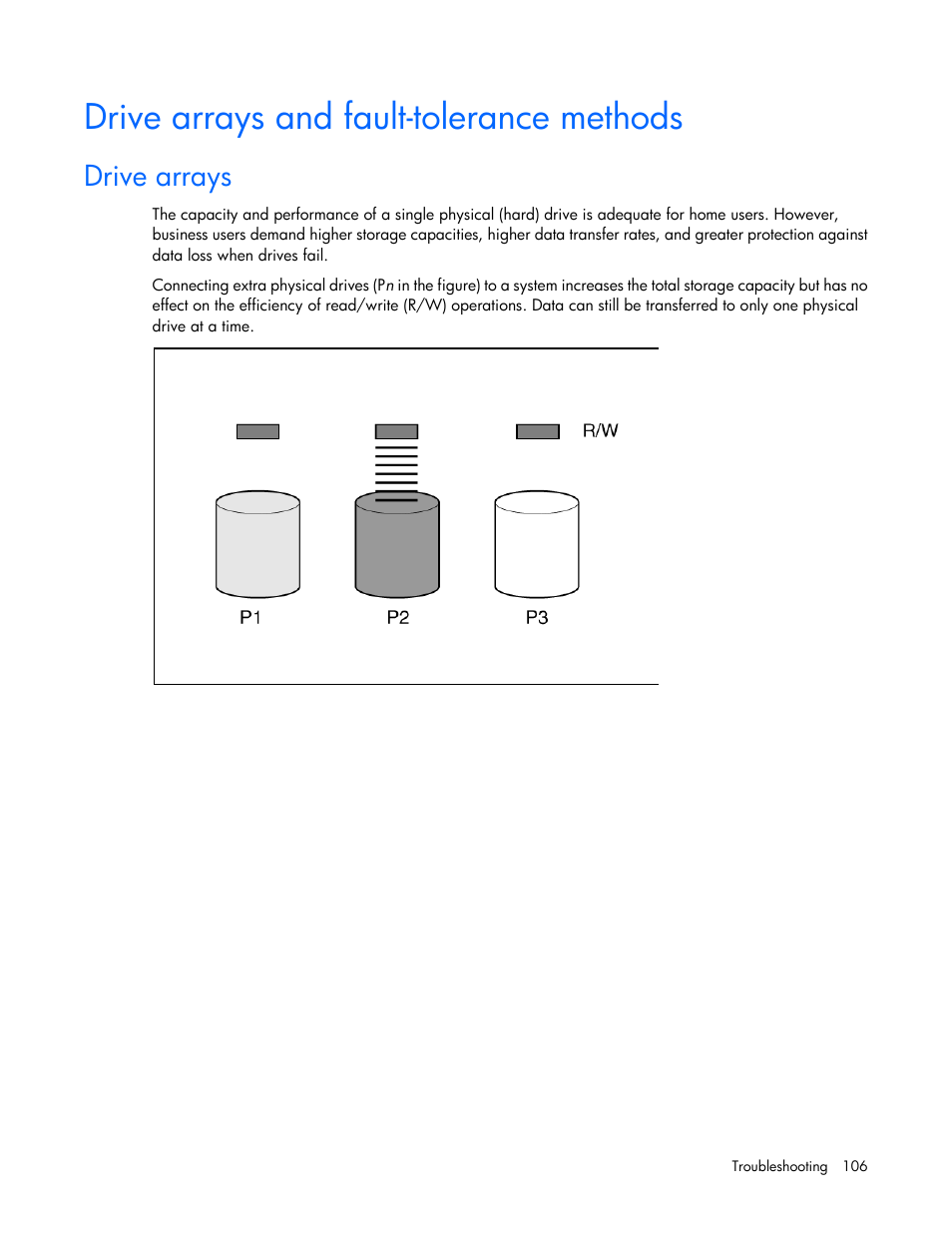 Drive arrays and fault-tolerance methods, Drive arrays | HP Smart Storage Administrator User Manual | Page 106 / 127