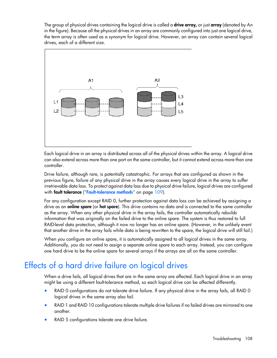 Effects of a hard drive failure on logical drives | HP Smart Storage Administrator User Manual | Page 108 / 127