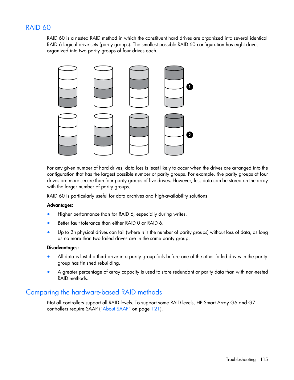 Raid 60, Comparing the hardware-based raid methods | HP Smart Storage Administrator User Manual | Page 115 / 127