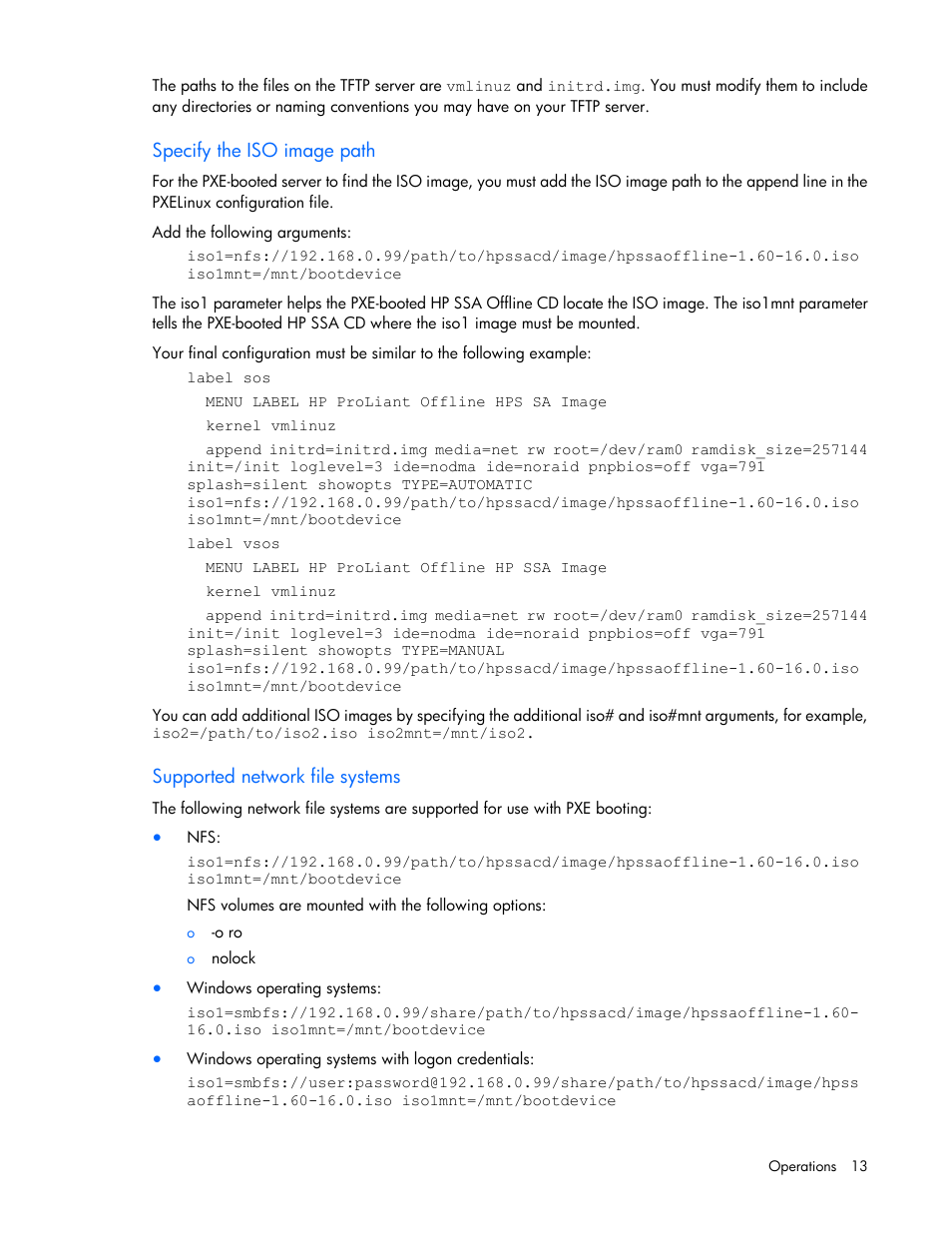 Specify the iso image path, Supported network file systems | HP Smart Storage Administrator User Manual | Page 13 / 127