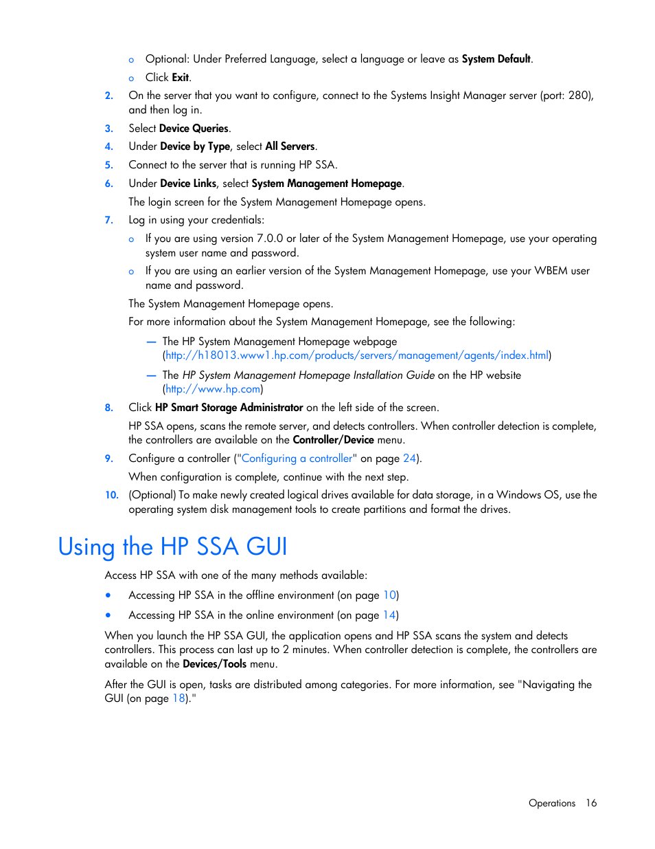 Using the hp ssa gui | HP Smart Storage Administrator User Manual | Page 16 / 127