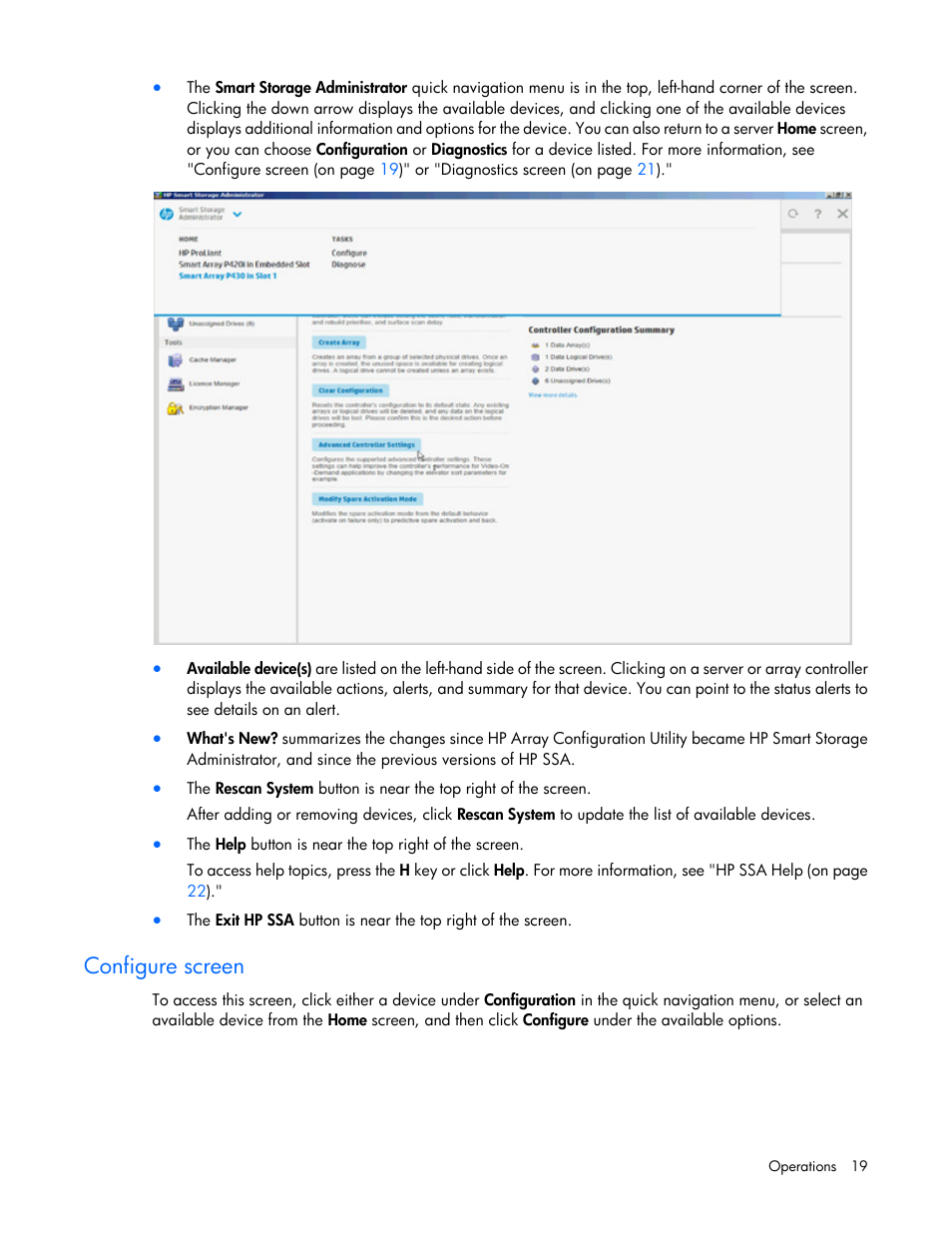 Configure screen | HP Smart Storage Administrator User Manual | Page 19 / 127