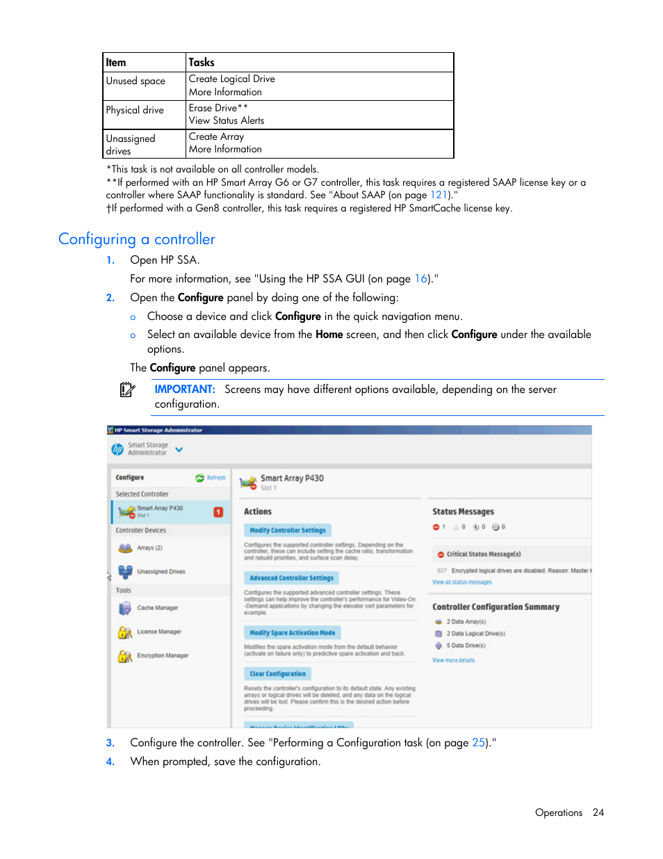 Configuring a controller | HP Smart Storage Administrator User Manual | Page 24 / 127