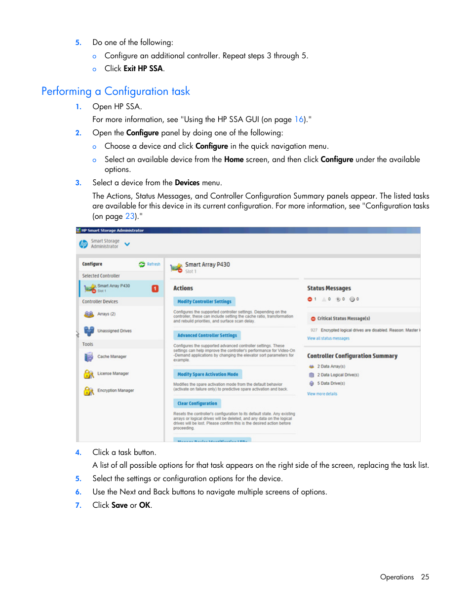 Performing a configuration task | HP Smart Storage Administrator User Manual | Page 25 / 127