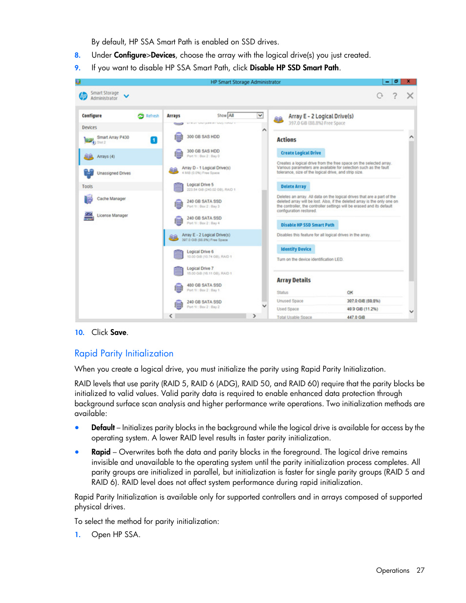 Rapid parity initialization | HP Smart Storage Administrator User Manual | Page 27 / 127