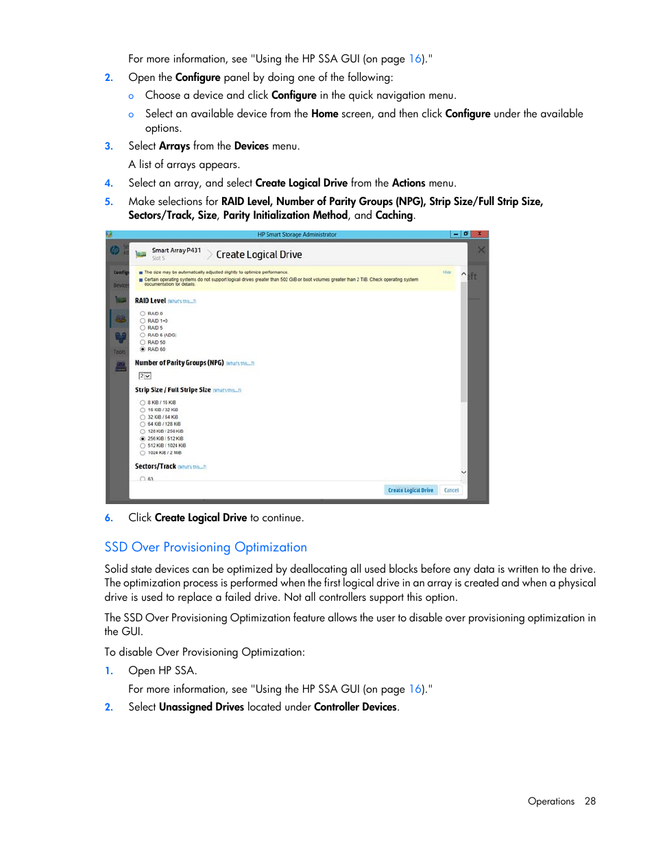 Ssd over provisioning optimization | HP Smart Storage Administrator User Manual | Page 28 / 127