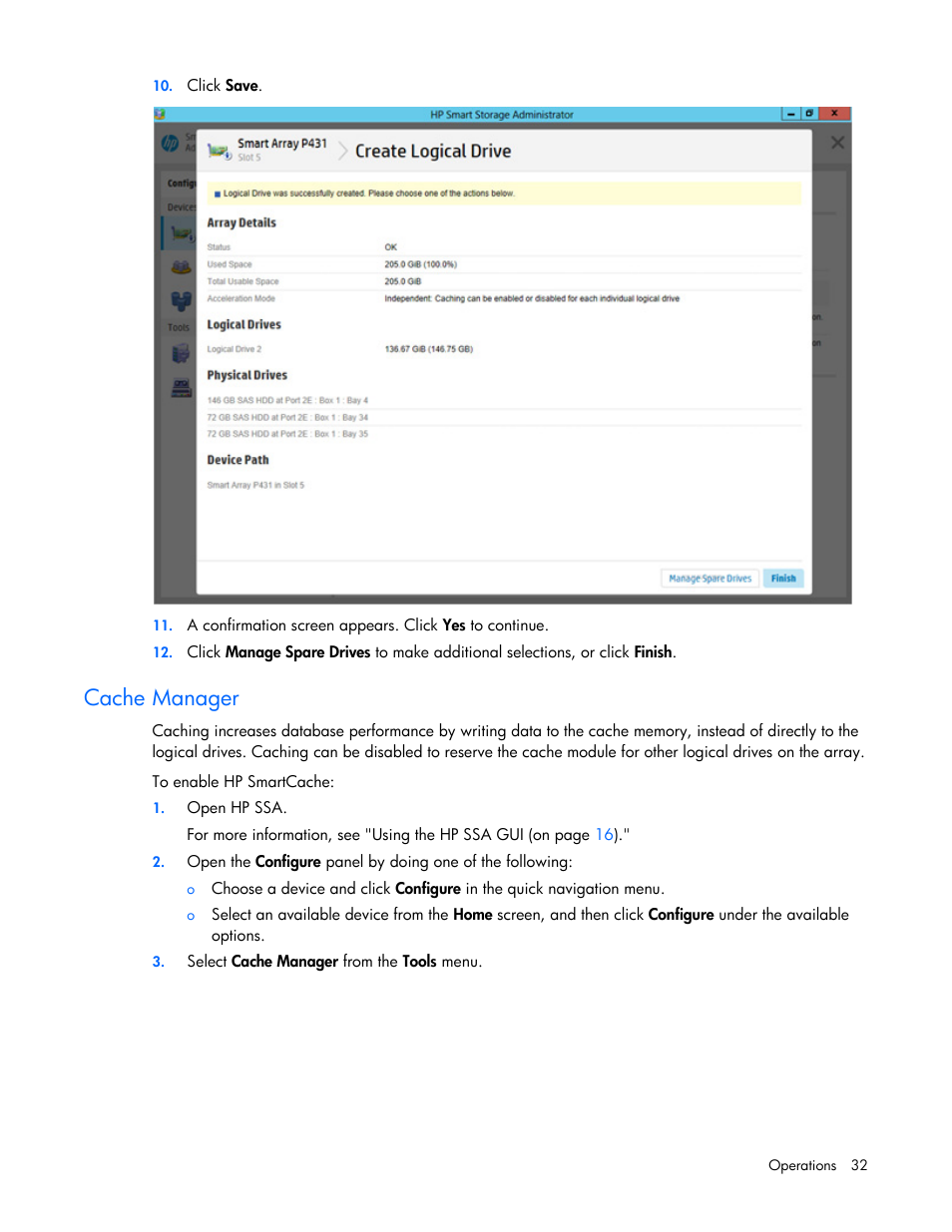 Cache manager | HP Smart Storage Administrator User Manual | Page 32 / 127